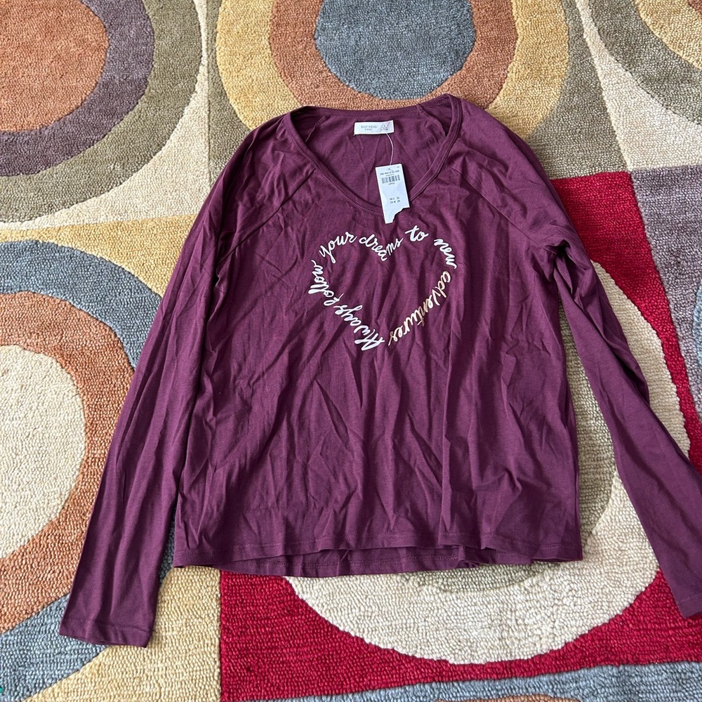 NWT Gilly Hicks Sydney Sleep Lounge Long Sleeve Top Graphic Tee Y2K Heart Large